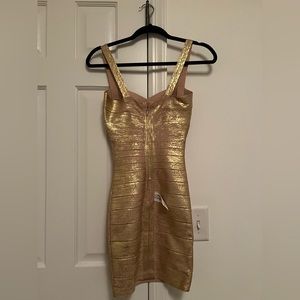 Herve lever gold metallic bandage dress new with tags-xxs